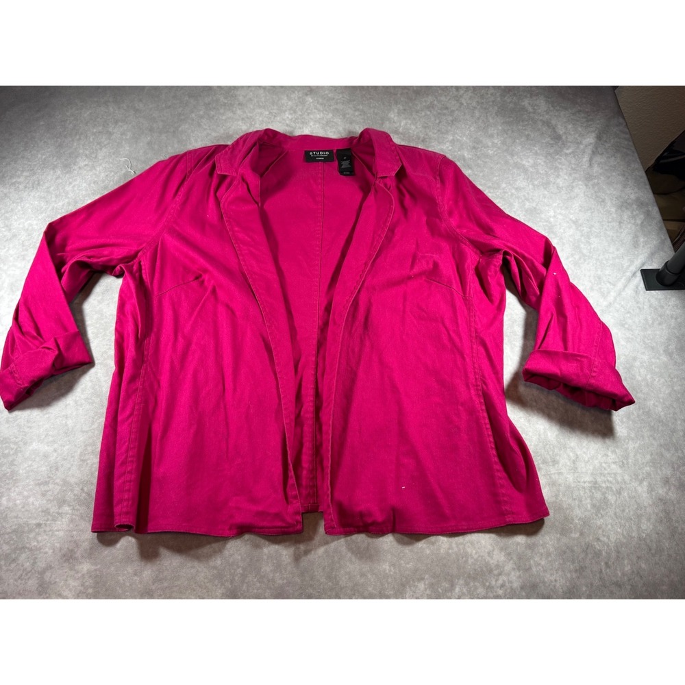 Studio by Liz Claiborne Womens 2X Fuchsia Pink Linen Blend Open Front Blazer